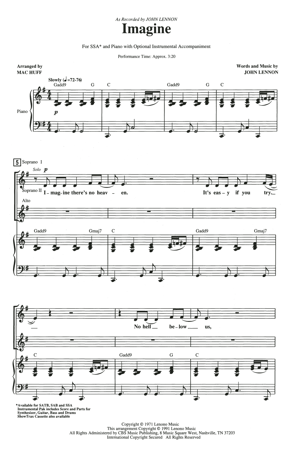 John Lennon Imagine (arr. Mac Huff) Sheet Music Notes & Chords for 2-Part Choir - Download or Print PDF