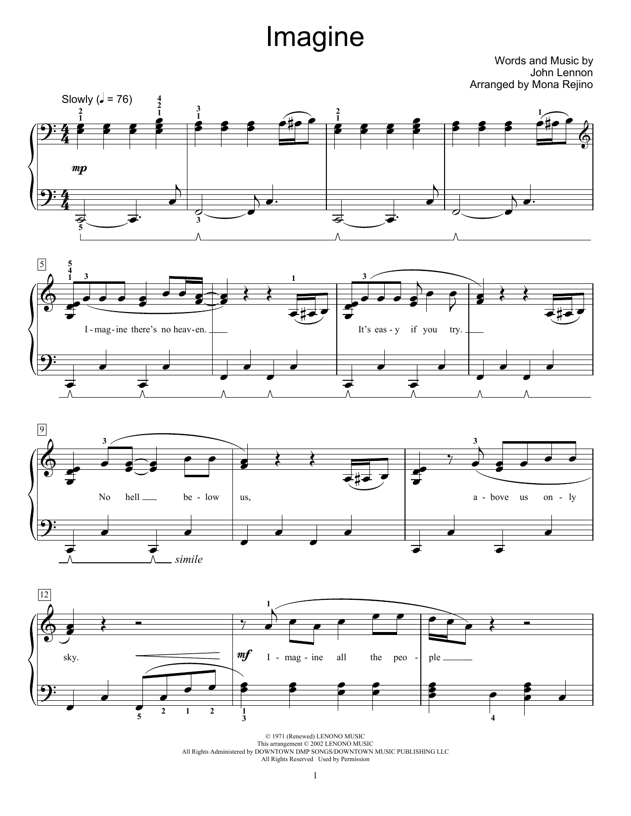 John Lennon Imagine (arr. Mona Rejino) Sheet Music Notes & Chords for Educational Piano - Download or Print PDF