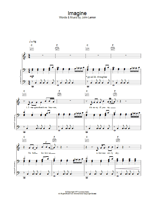 John Lennon Imagine sheet music notes and chords. Download Printable PDF.