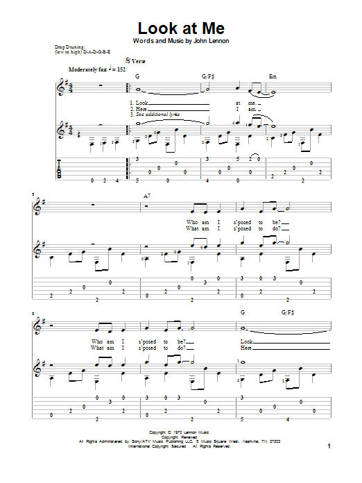 John Lennon Look At Me Sheet Music Notes & Chords for Guitar Tab - Download or Print PDF