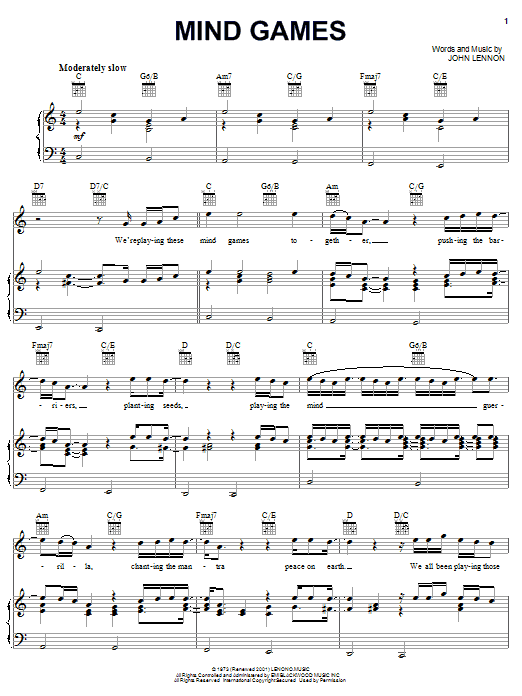 John Lennon Mind Games Sheet Music Notes & Chords for Melody Line, Lyrics & Chords - Download or Print PDF