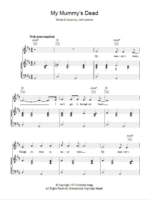 John Lennon My Mummy's Dead Sheet Music Notes & Chords for Piano, Vocal & Guitar - Download or Print PDF