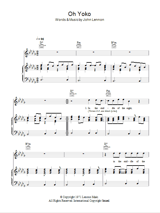 John Lennon Oh Yoko Sheet Music Notes & Chords for Melody Line, Lyrics & Chords - Download or Print PDF
