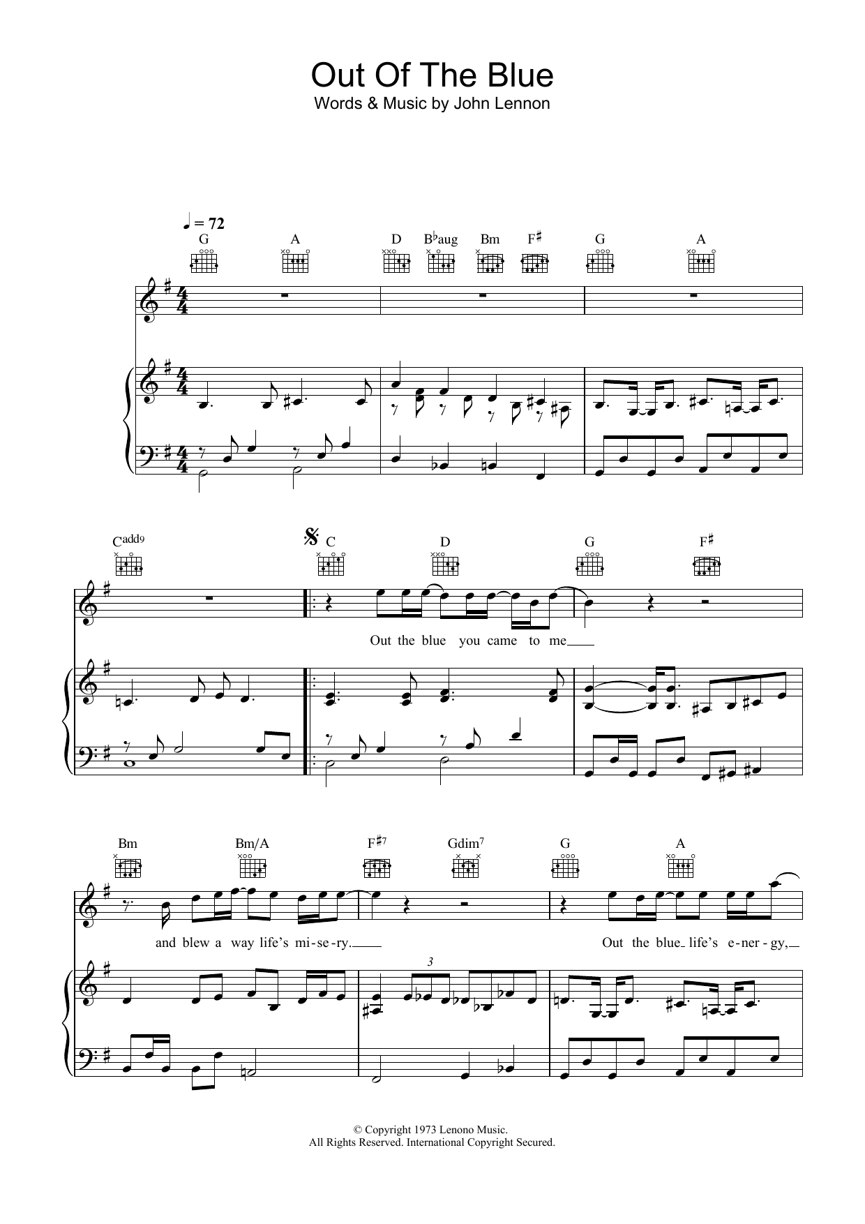 John Lennon Out The Blue Sheet Music Notes & Chords for Piano, Vocal & Guitar - Download or Print PDF