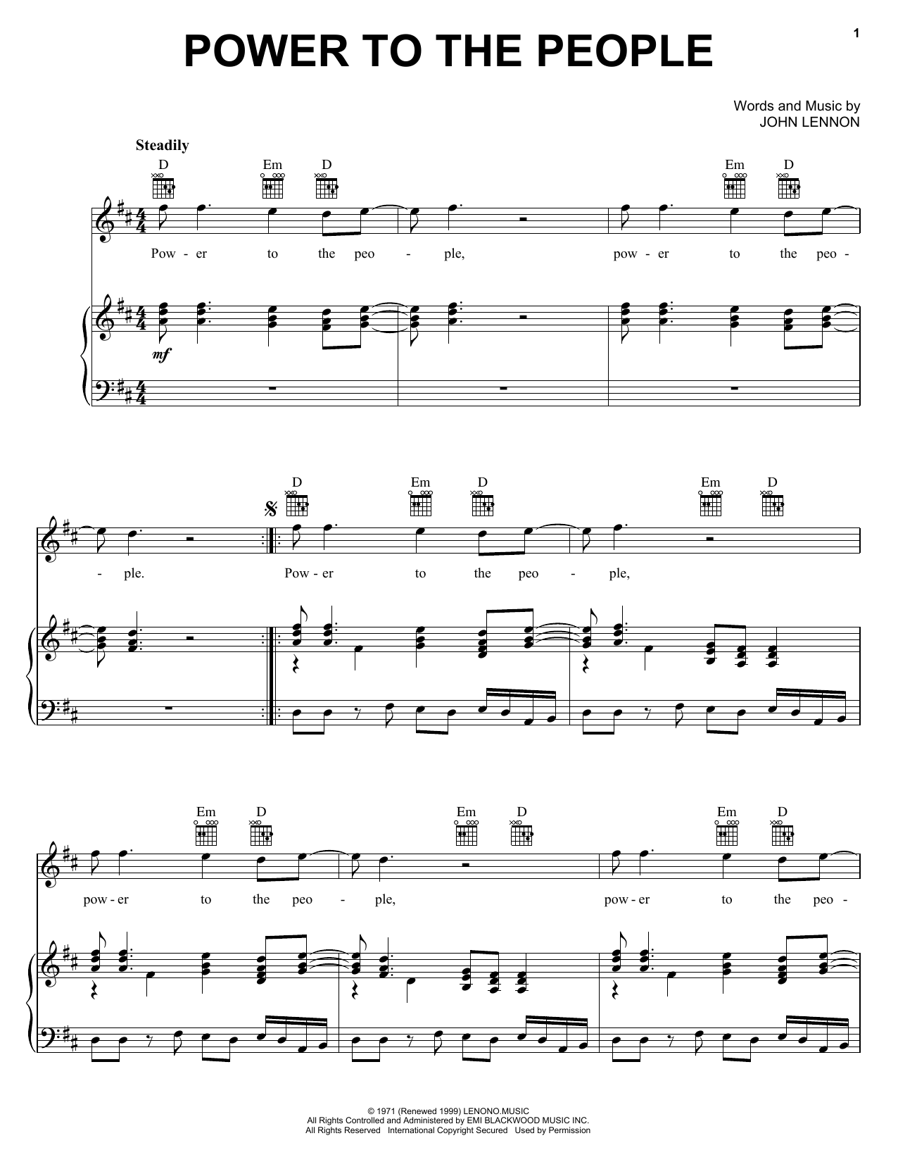 John Lennon Power To The People Sheet Music Notes & Chords for Piano, Vocal & Guitar (Right-Hand Melody) - Download or Print PDF