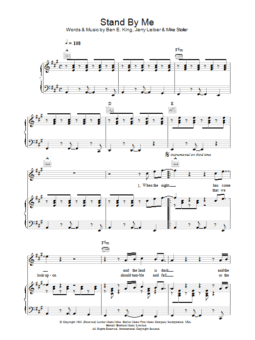 John Lennon Stand By Me Sheet Music Notes & Chords for Piano, Vocal & Guitar (Right-Hand Melody) - Download or Print PDF