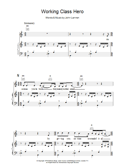 John Lennon Working Class Hero Sheet Music Notes & Chords for Easy Guitar Tab - Download or Print PDF