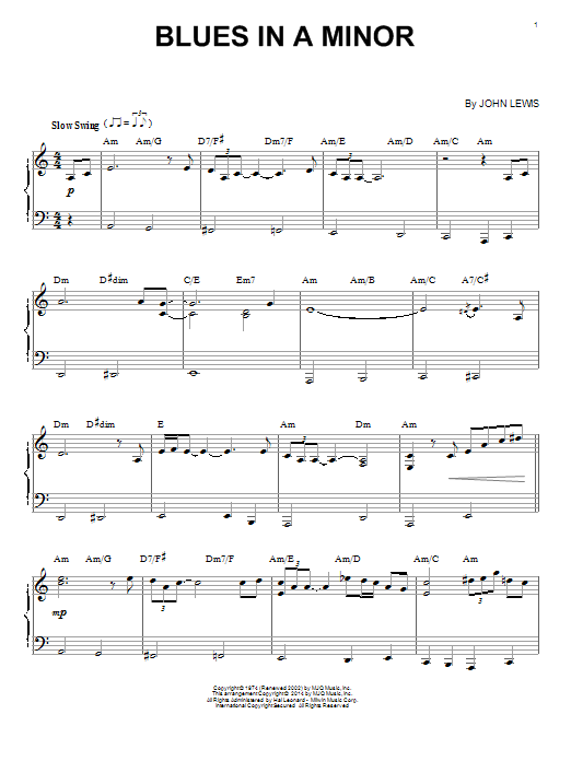 John Lewis Blues In A Minor Sheet Music Notes & Chords for Piano Solo - Download or Print PDF