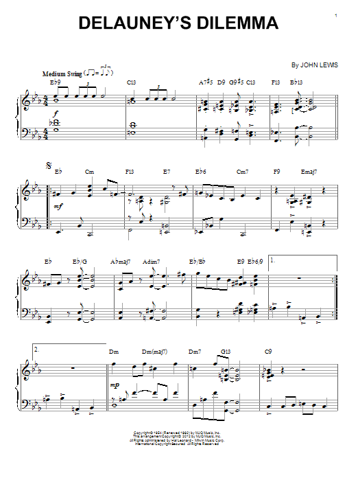 John Lewis Delauney's Dilemma Sheet Music Notes & Chords for Piano Solo - Download or Print PDF