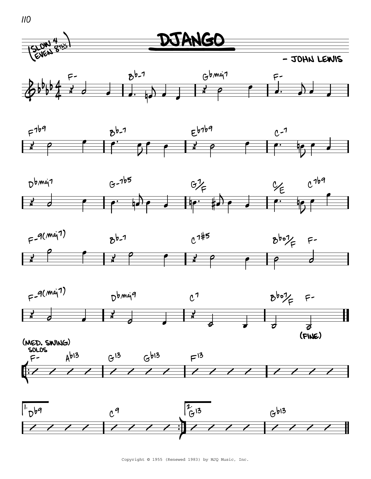 John Lewis Django [Reharmonized version] (arr. Jack Grassel) Sheet Music Notes & Chords for Real Book – Melody & Chords - Download or Print PDF