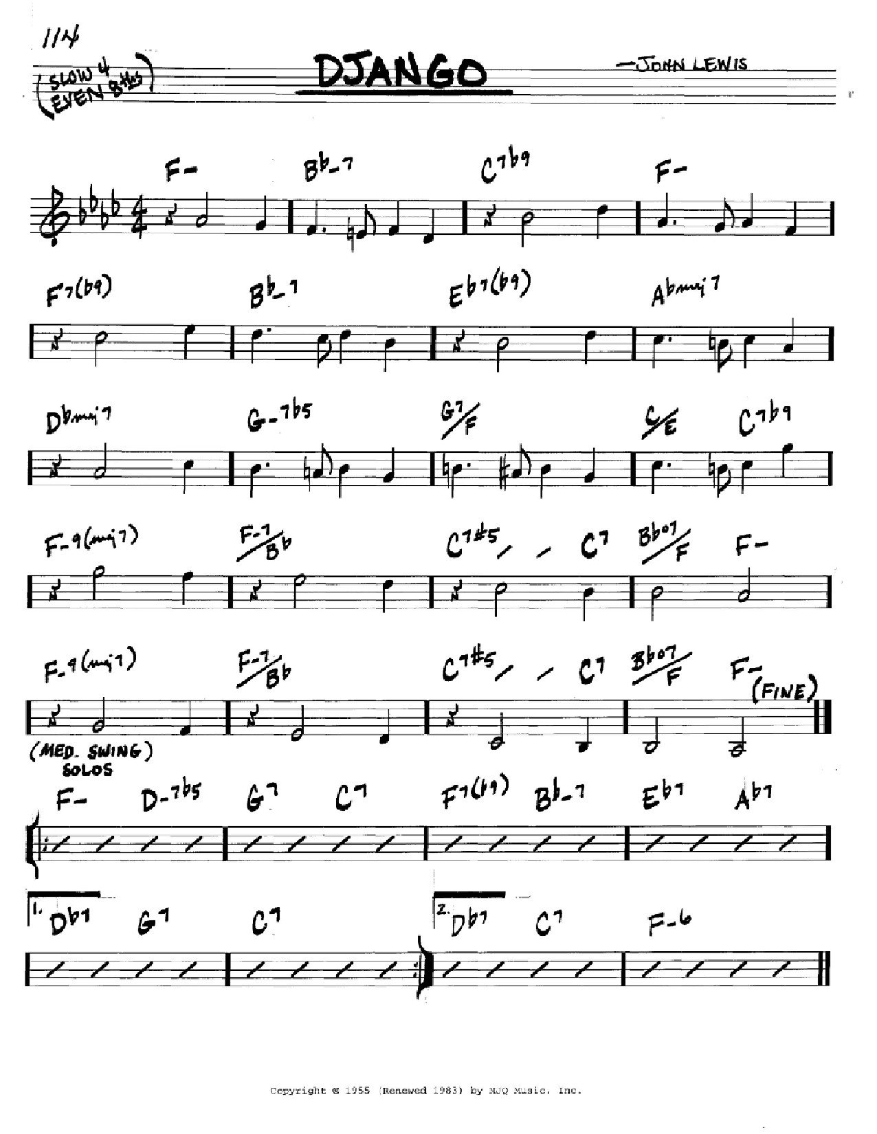 John Lewis Django Sheet Music Notes & Chords for Melody Line, Lyrics & Chords - Download or Print PDF
