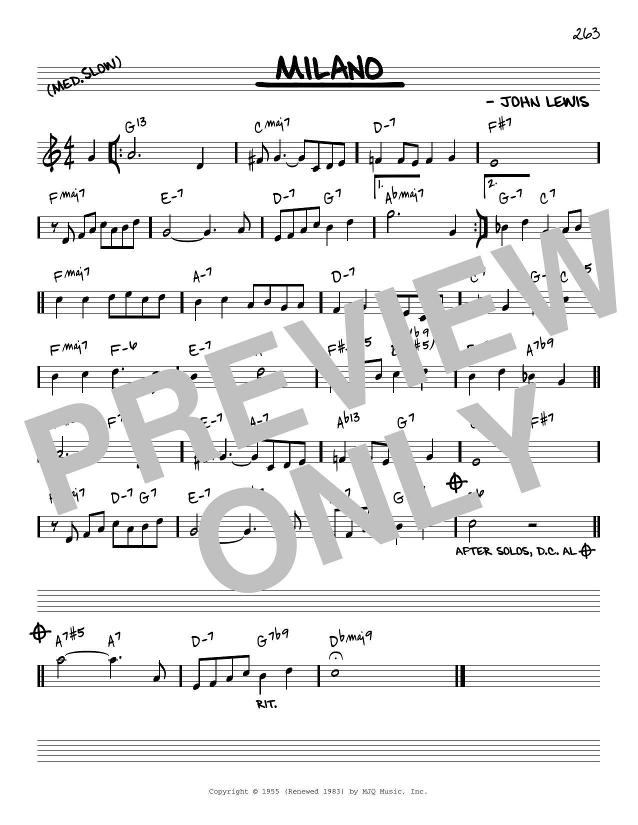 John Lewis Milano [Reharmonized version] (arr. Jack Grassel) Sheet Music Notes & Chords for Real Book – Melody & Chords - Download or Print PDF