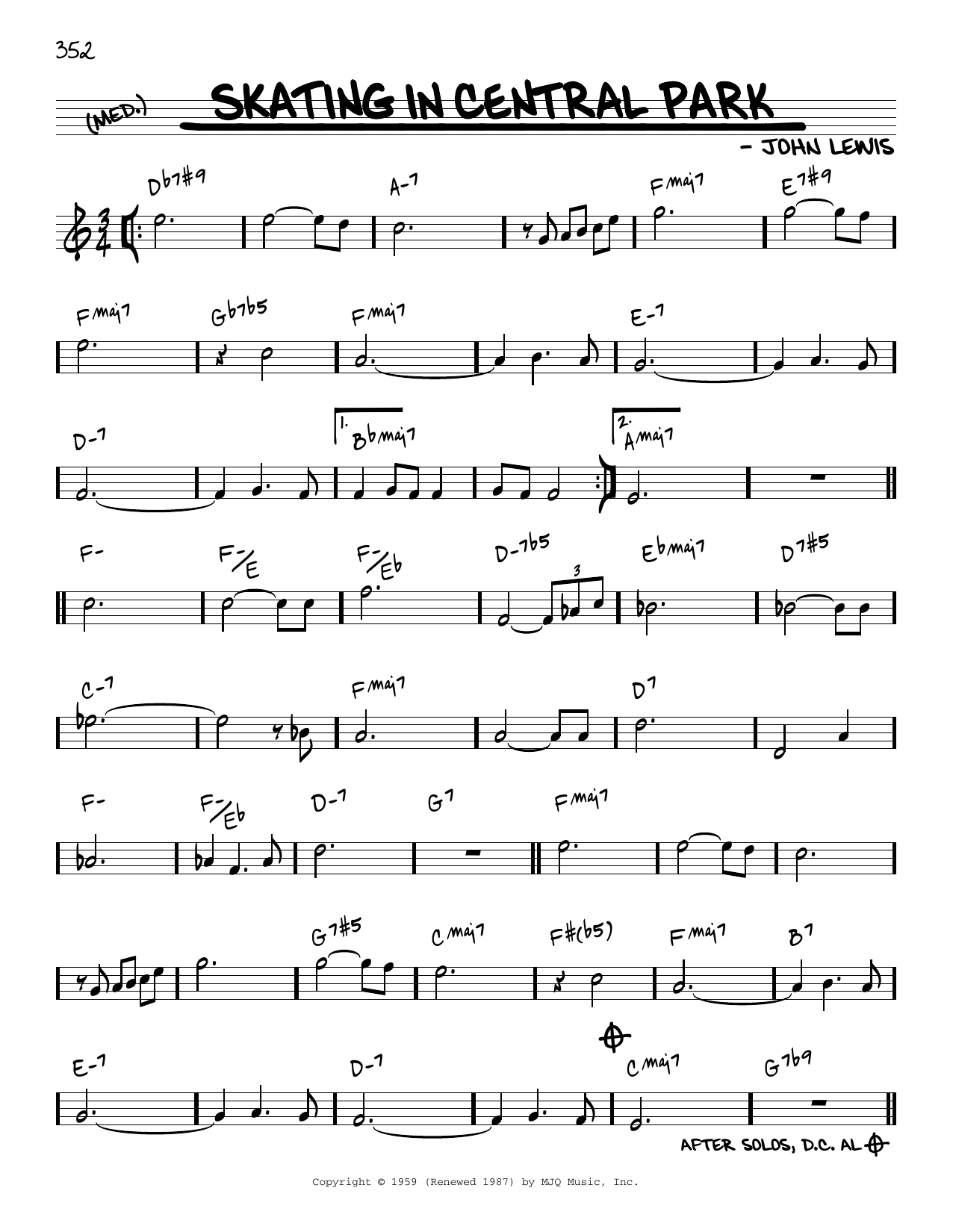 John Lewis Skating In Central Park [Reharmonized version] (arr. Jack Grassel) Sheet Music Notes & Chords for Real Book – Melody & Chords - Download or Print PDF