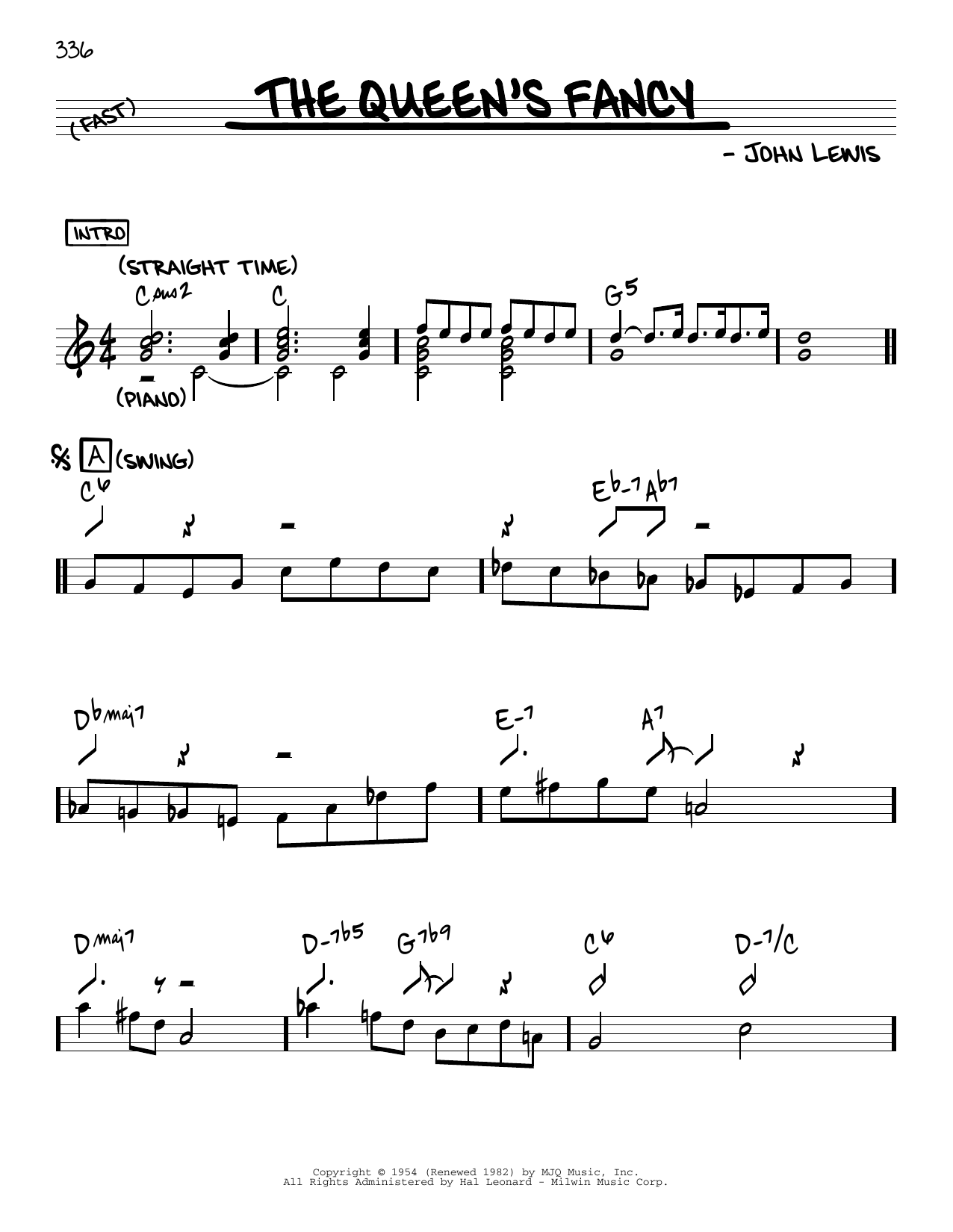 John Lewis The Queen's Fancy Sheet Music Notes & Chords for Real Book – Melody & Chords - Download or Print PDF