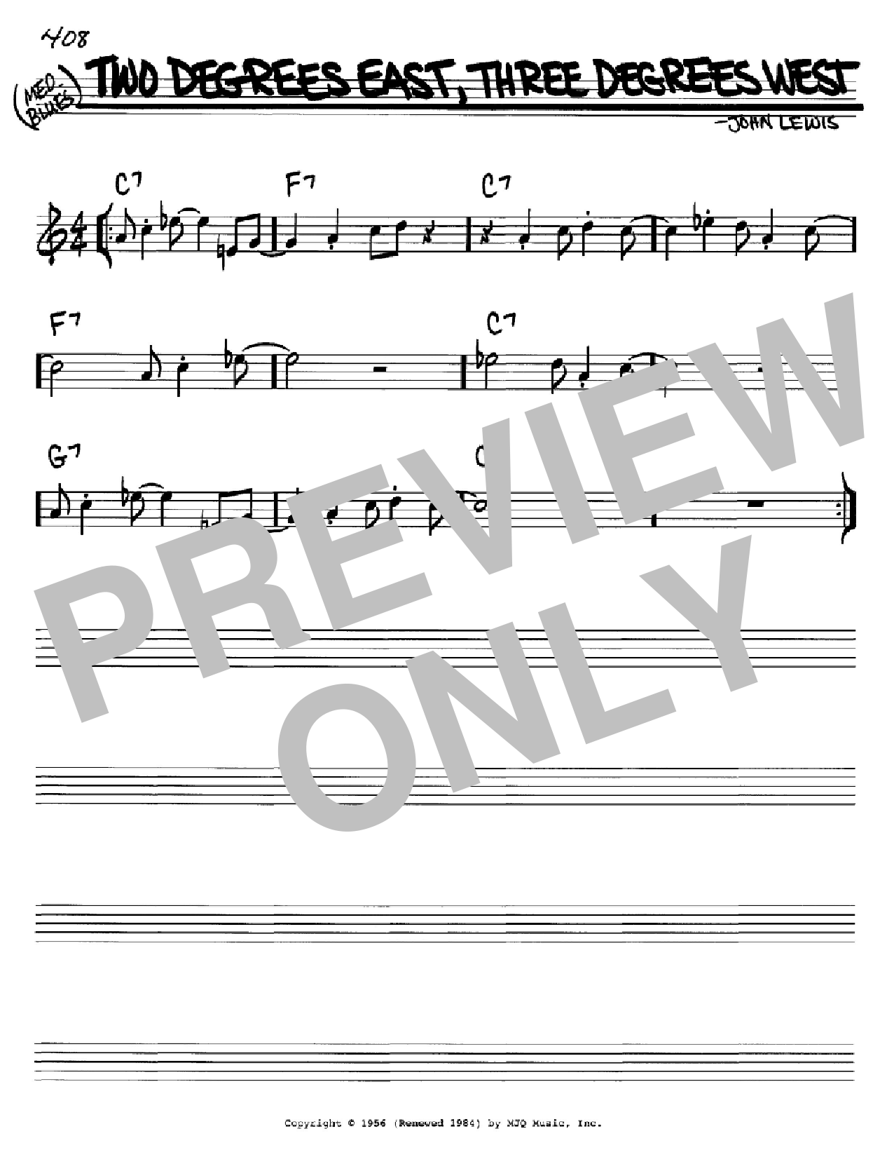 John Lewis Two Degrees East, Three Degrees West Sheet Music Notes & Chords for Real Book - Melody & Chords - C Instruments - Download or Print PDF