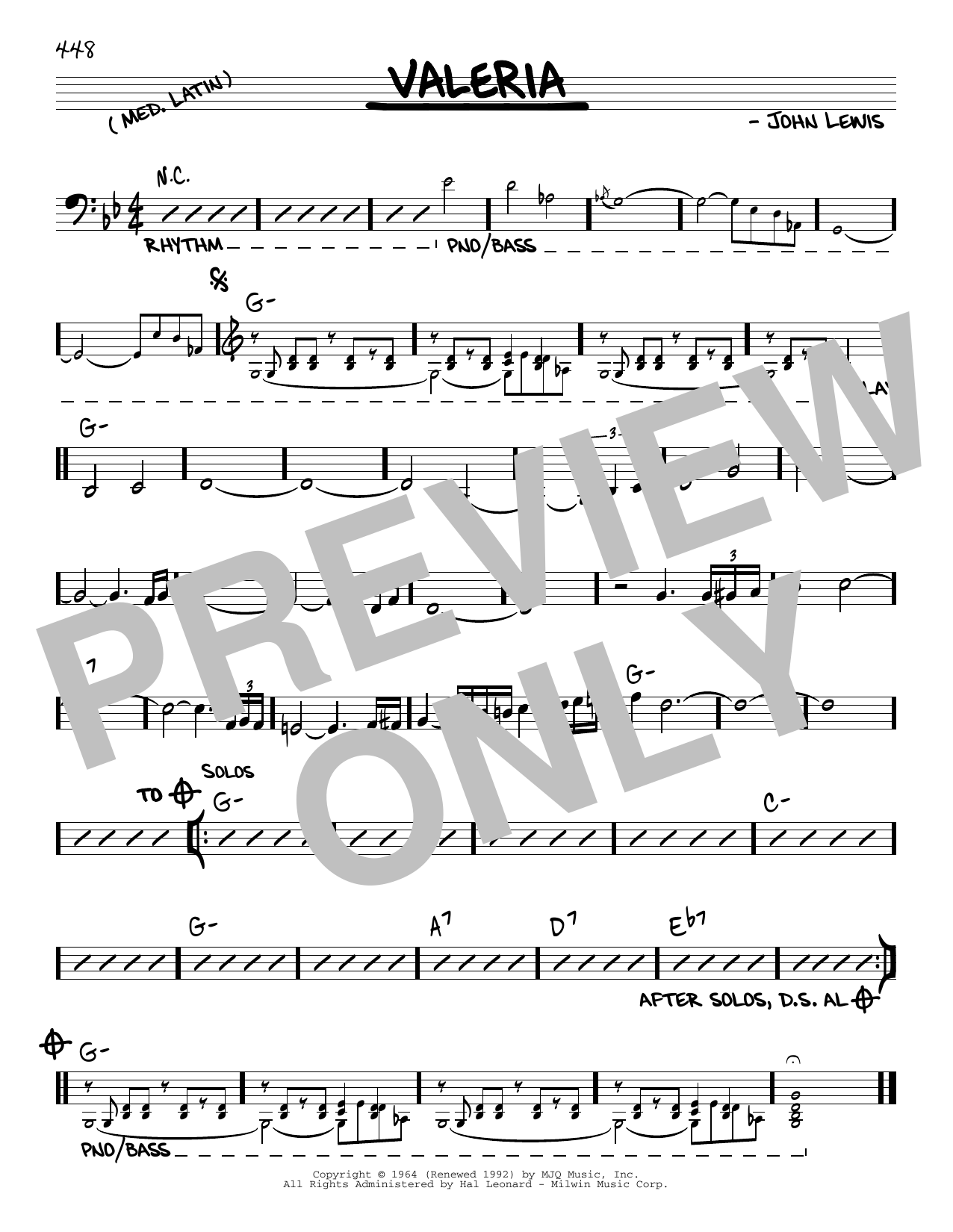 John Lewis Valeria Sheet Music Notes & Chords for Real Book – Melody & Chords - Download or Print PDF