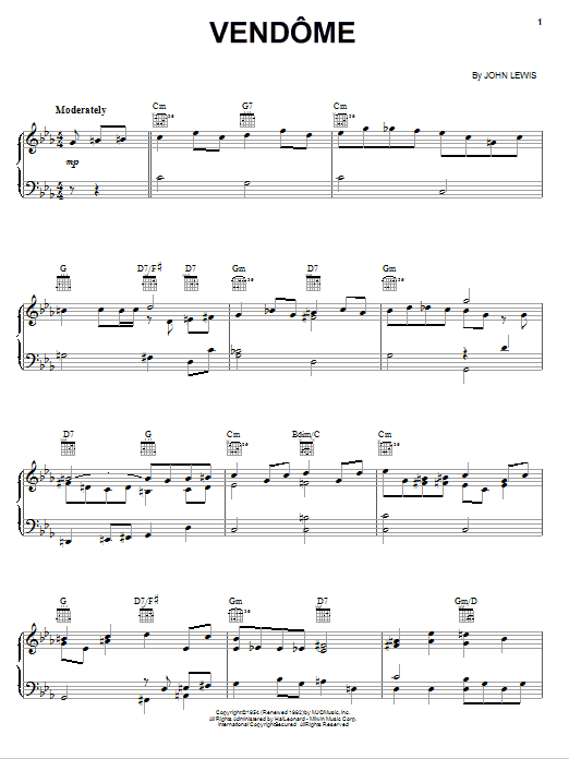 John Lewis Vendome Sheet Music Notes & Chords for Piano, Vocal & Guitar (Right-Hand Melody) - Download or Print PDF