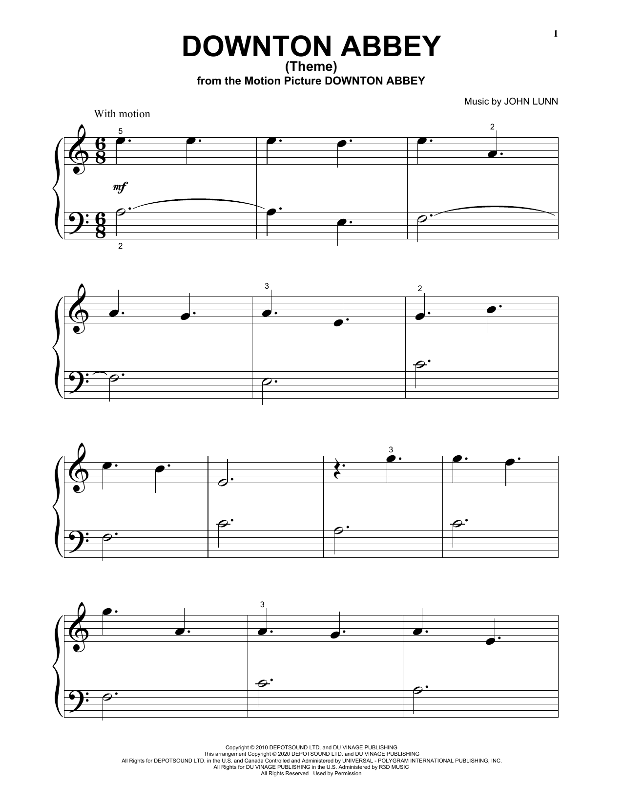 John Lunn Downton Abbey (Theme) (from the Motion Picture Downton Abbey) Sheet Music Notes & Chords for Big Note Piano - Download or Print PDF