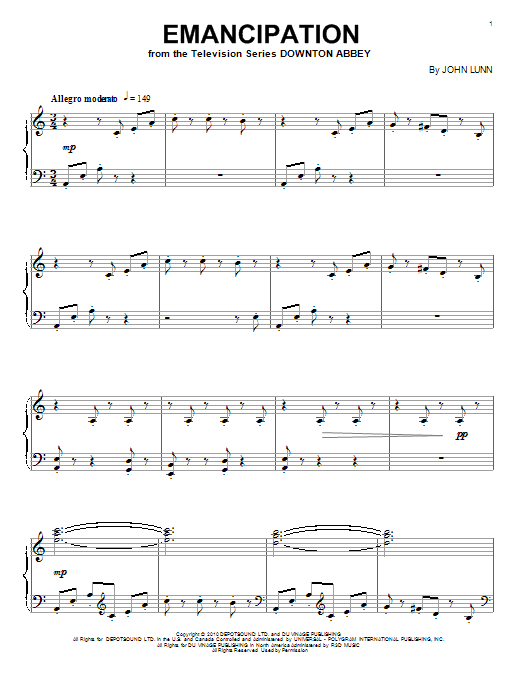 John Lunn Emancipation Sheet Music Notes & Chords for Piano - Download or Print PDF