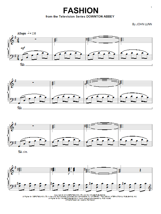 John Lunn Fashion Sheet Music Notes & Chords for Piano - Download or Print PDF