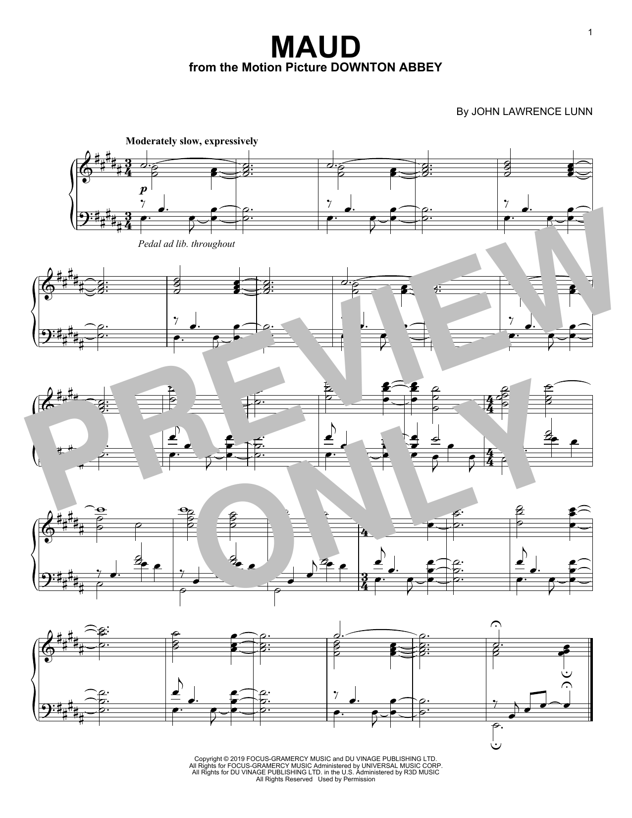 John Lunn Maud (from the Motion Picture Downton Abbey) Sheet Music Notes & Chords for Piano Solo - Download or Print PDF
