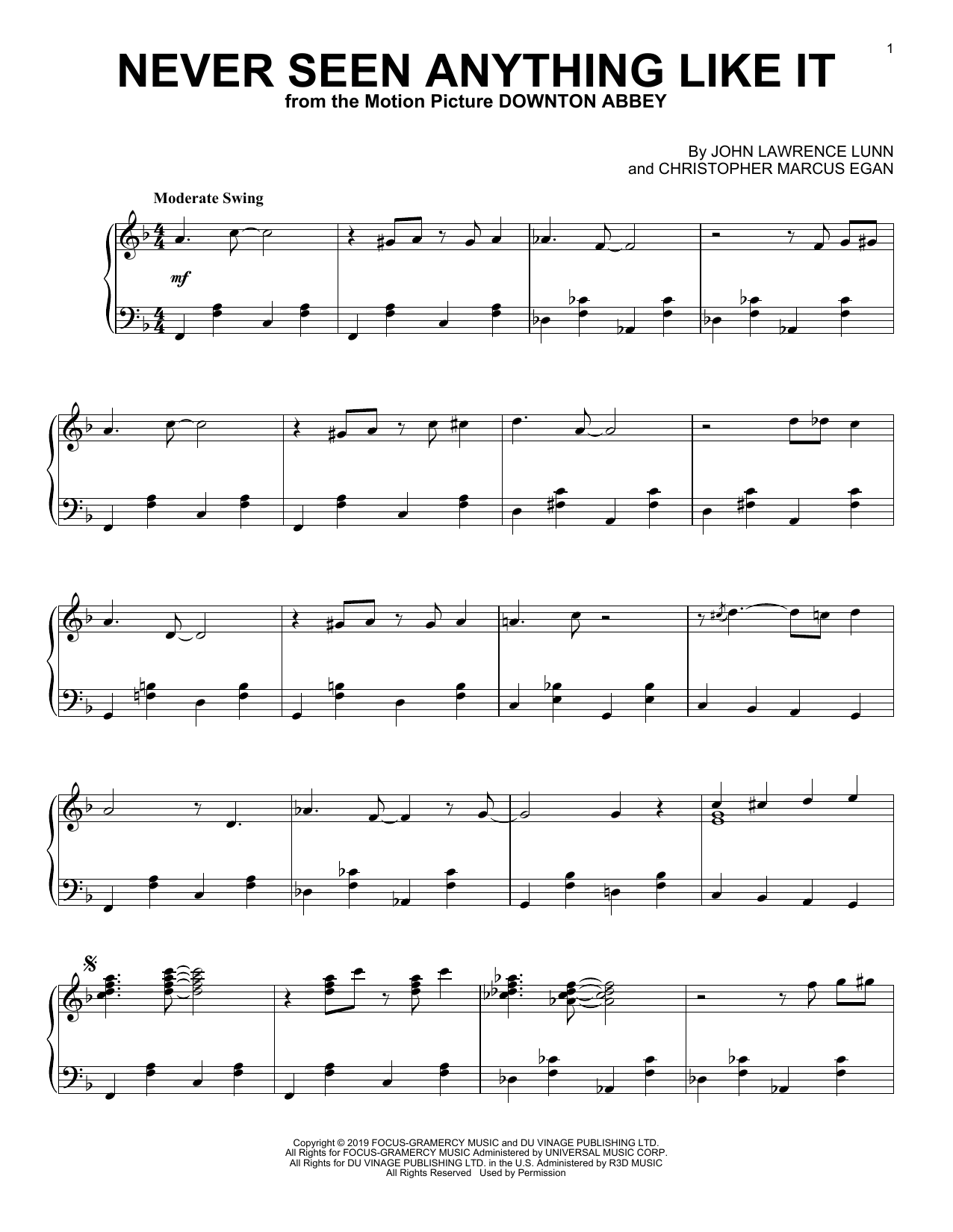 John Lunn Never Seen Anything Like It (from the Motion Picture Downton Abbey) Sheet Music Notes & Chords for Piano Solo - Download or Print PDF