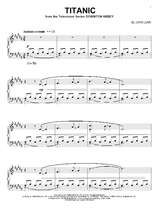 John Lunn Titanic Sheet Music Notes & Chords for Piano - Download or Print PDF