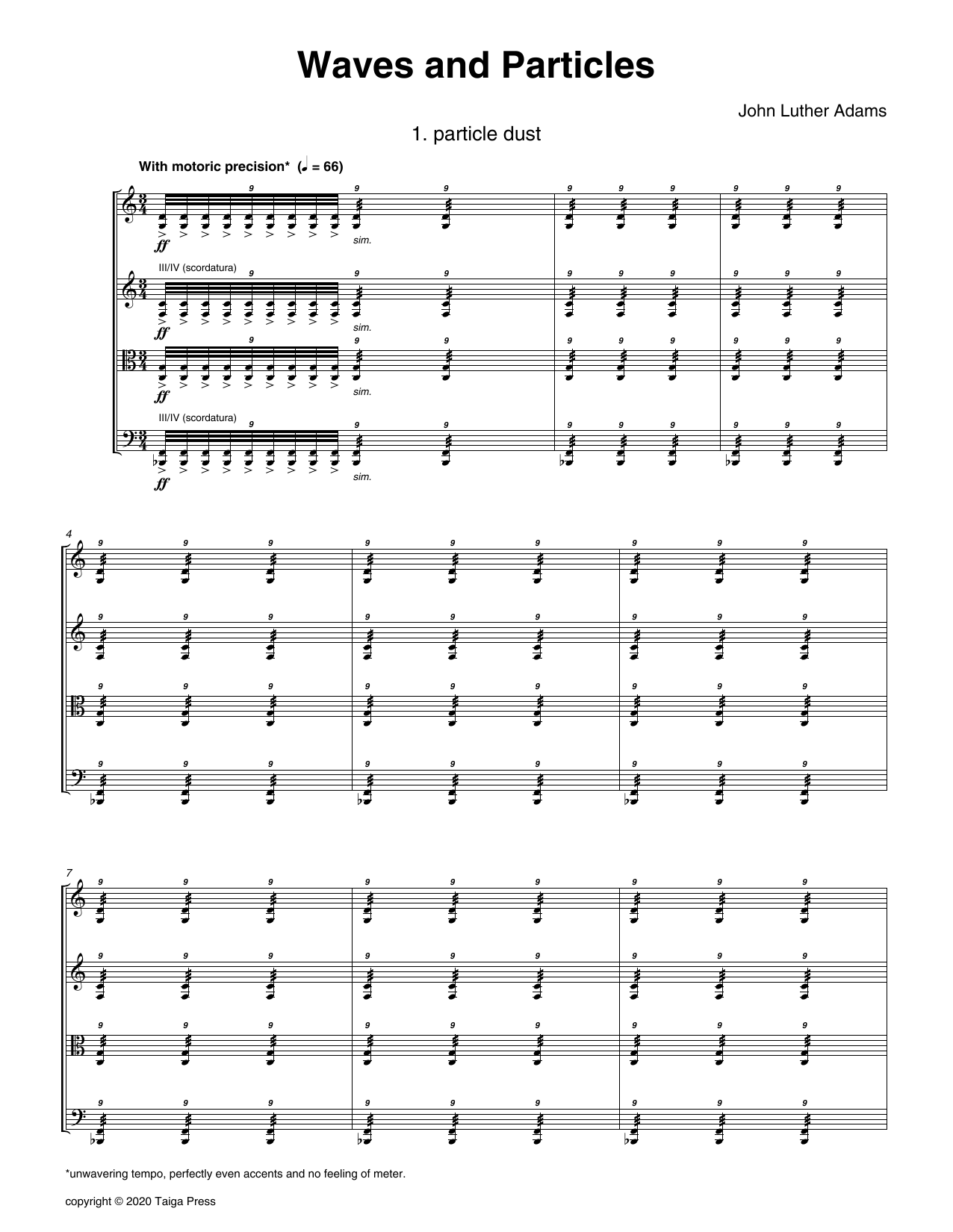 John Luther Adams Waves And Particles Sheet Music Notes & Chords for String Quartet - Download or Print PDF