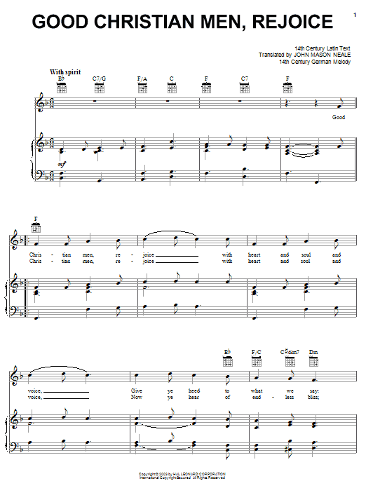 John Mason Neale Good Christian Men, Rejoice Sheet Music Notes & Chords for Easy Piano - Download or Print PDF