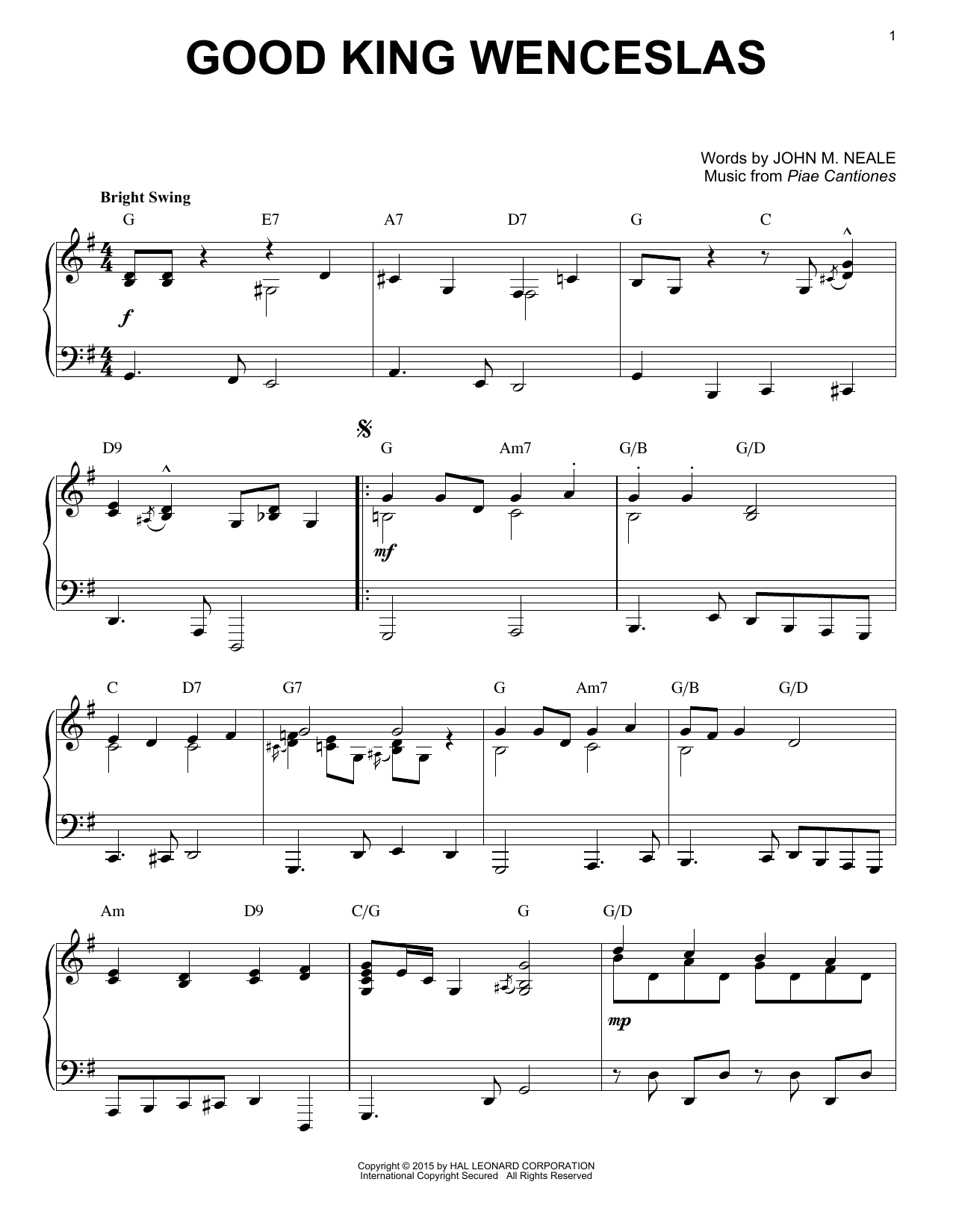John M. Neale Good King Wenceslas [Jazz version] (arr. Brent Edstrom) Sheet Music Notes & Chords for Piano - Download or Print PDF