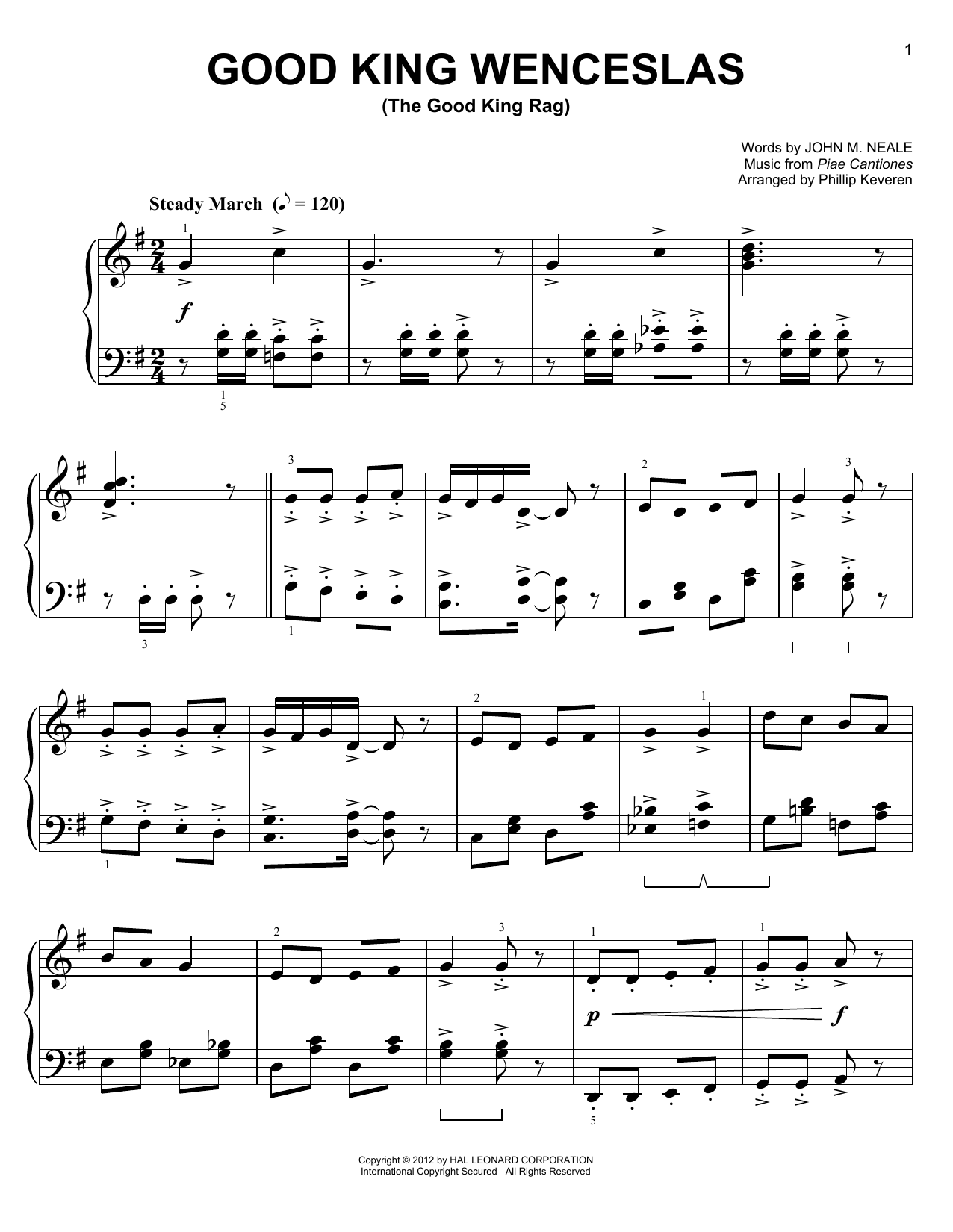 John M. Neale Good King Wenceslas (The Good King Rag) [Ragtime version] (arr. Phillip Keveren) Sheet Music Notes & Chords for Easy Piano - Download or Print PDF