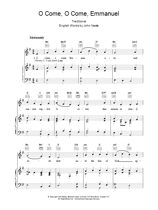 John M. Neale O Come, O Come Emmanuel Sheet Music Notes & Chords for Easy Piano - Download or Print PDF