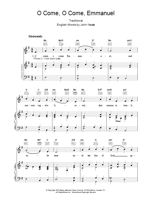 John M. Neale O Come, O Come Emmanuel sheet music notes and chords. Download Printable PDF.