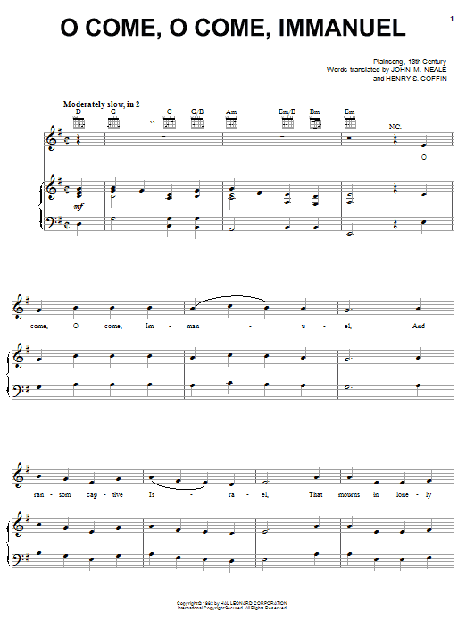 John M. Neale O Come, O Come Immanuel Sheet Music Notes & Chords for Piano - Download or Print PDF