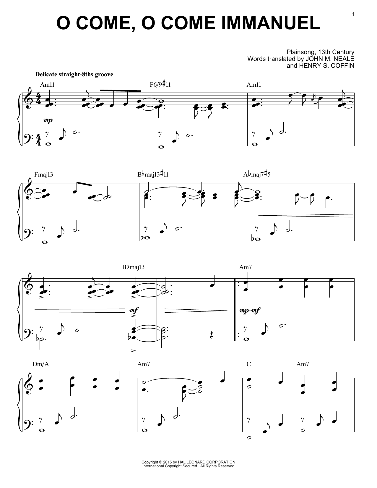 John M. Neale (v. 1,2) O Come, O Come Immanuel [Jazz version] (arr. Brent Edstrom) Sheet Music Notes & Chords for Piano - Download or Print PDF