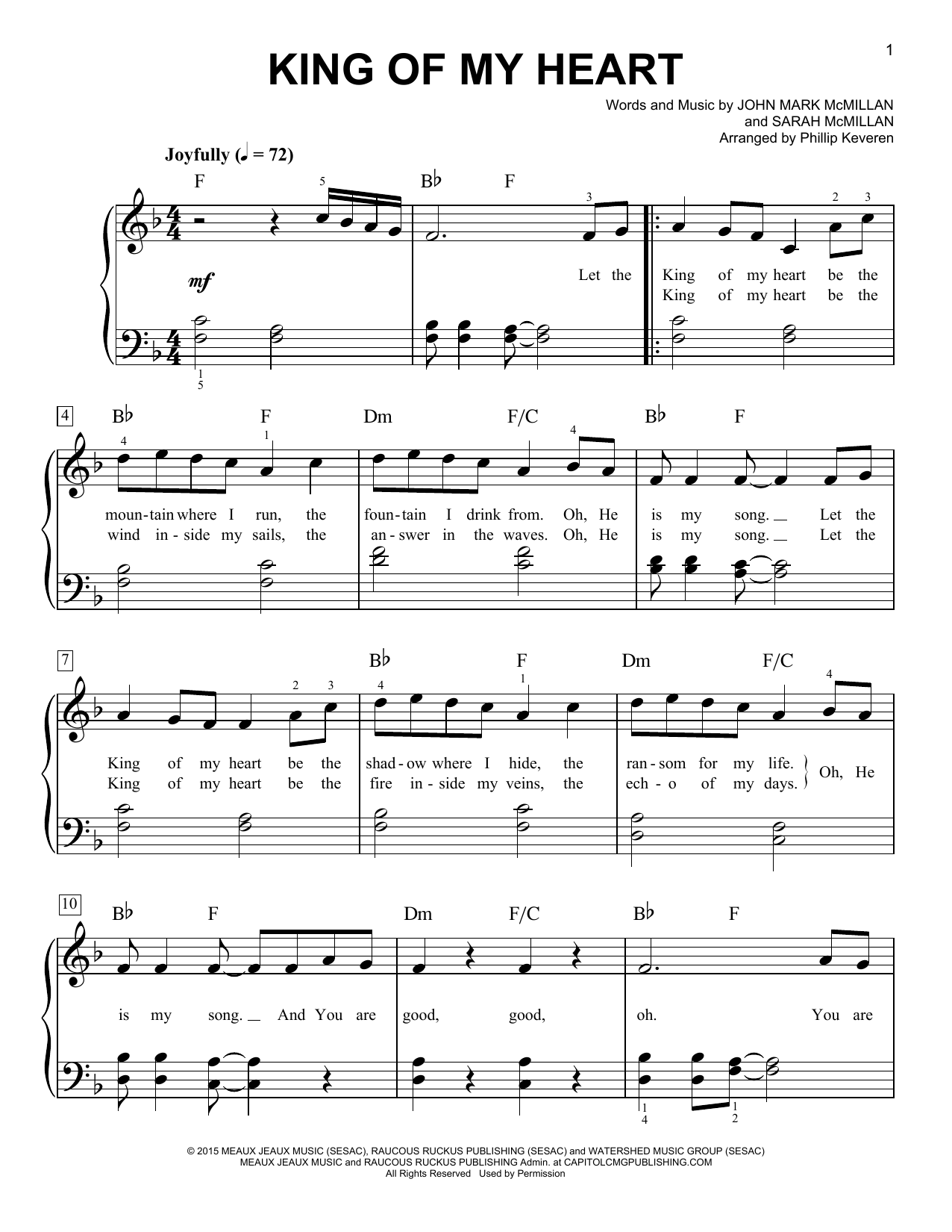 John Mark & Sarah McMillan King Of My Heart (arr. Phillip Keveren) Sheet Music Notes & Chords for Easy Piano - Download or Print PDF