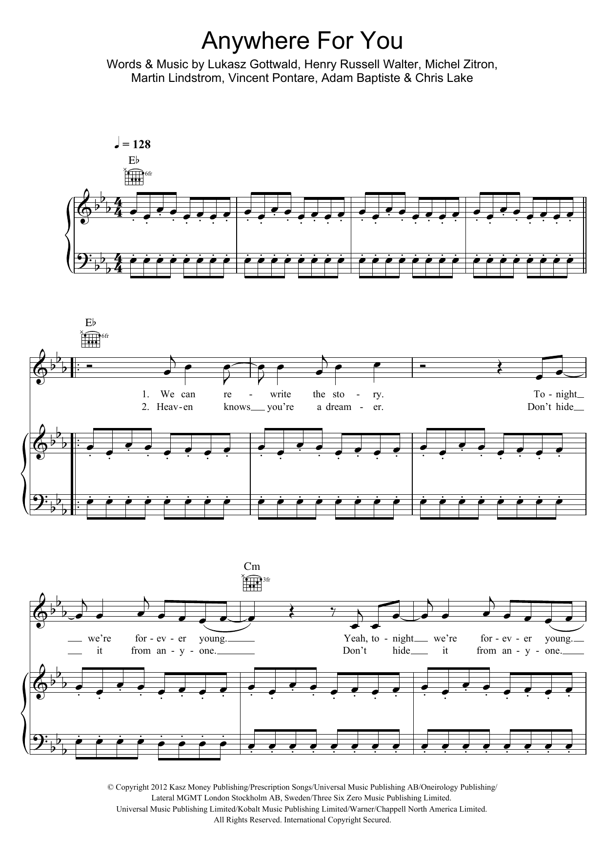 John Martin Anywhere For You Sheet Music Notes & Chords for Piano, Vocal & Guitar - Download or Print PDF