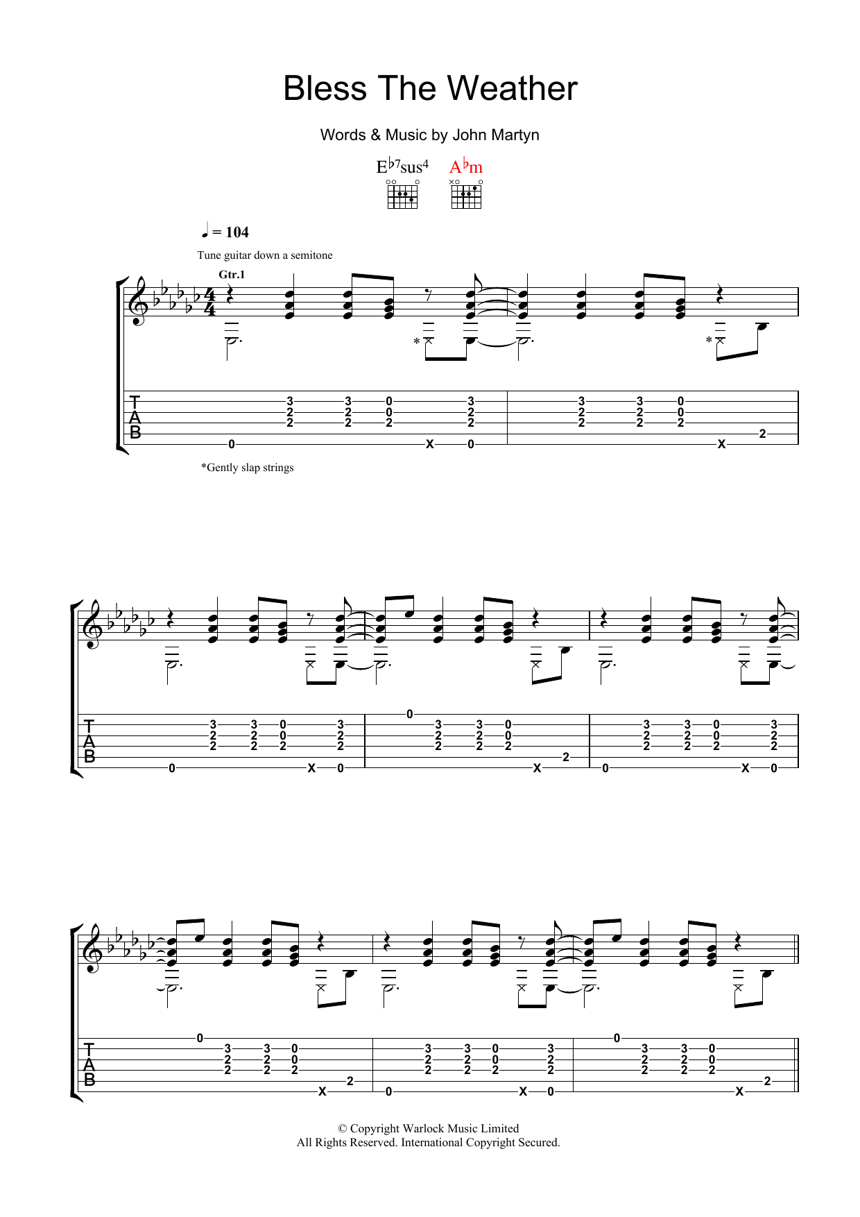 John Martyn Bless The Weather Sheet Music Notes & Chords for Lyrics & Chords - Download or Print PDF
