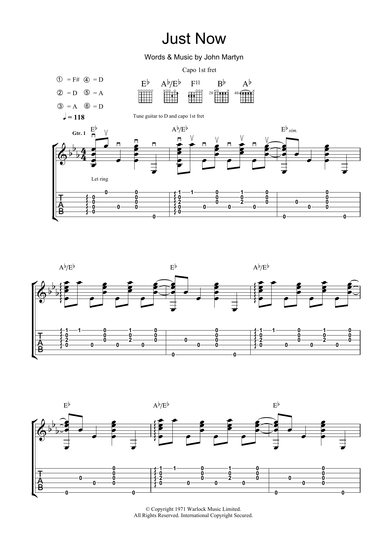John Martyn Just Now Sheet Music Notes & Chords for Guitar Tab - Download or Print PDF