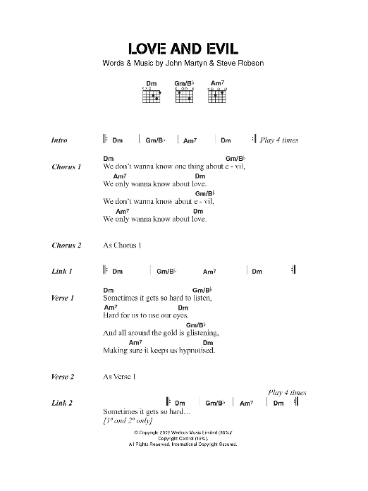 John Martyn Love And Evil Sheet Music Notes & Chords for Lyrics & Chords - Download or Print PDF