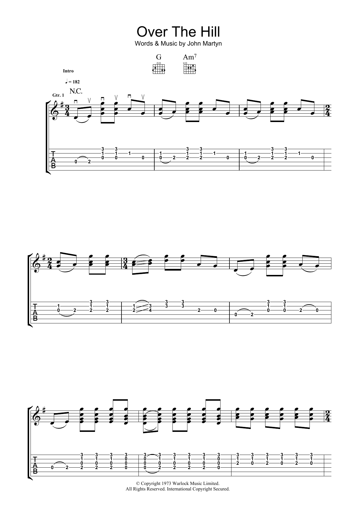 John Martyn Over The Hill Sheet Music Notes & Chords for Guitar Tab - Download or Print PDF