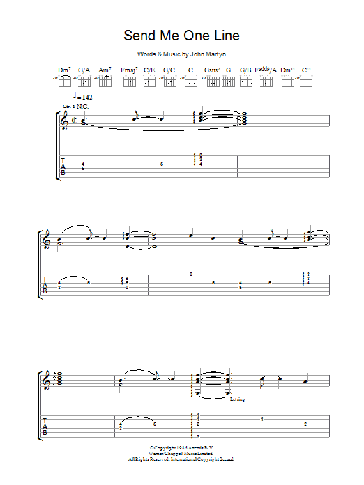 John Martyn Send Me One Line Sheet Music Notes & Chords for Guitar Tab - Download or Print PDF