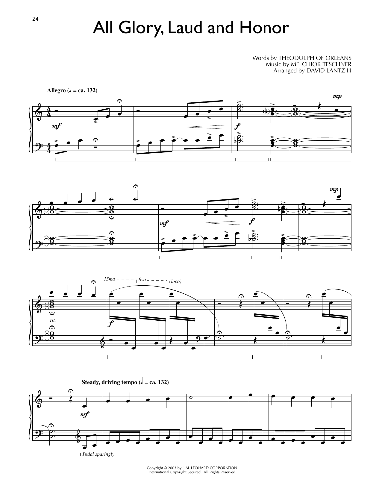John Mason Neale All Glory, Laud And Honor (arr. David Lantz III) Sheet Music Notes & Chords for Piano Solo - Download or Print PDF