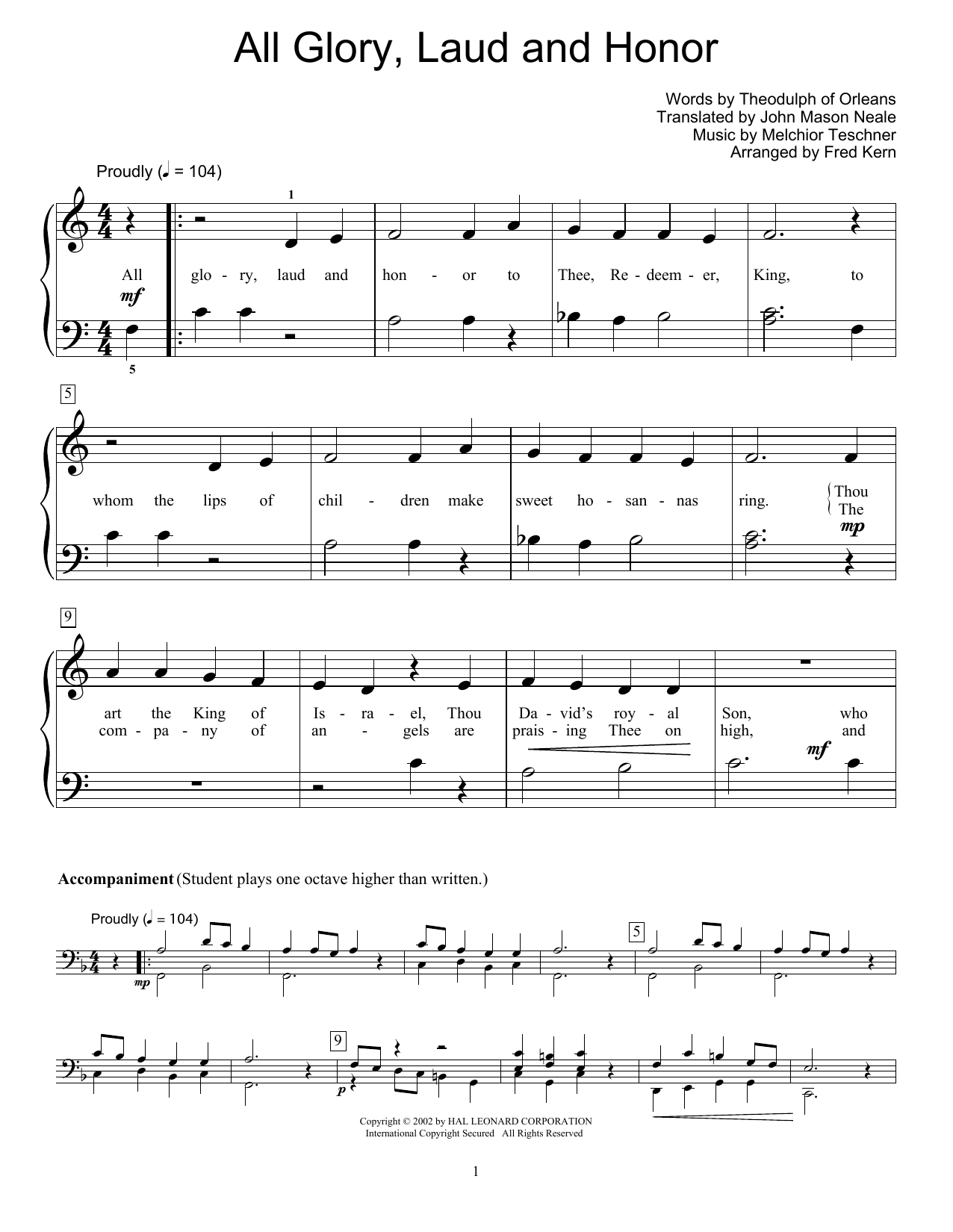 Fred Kern All Glory, Laud And Honor Sheet Music Notes & Chords for Educational Piano - Download or Print PDF
