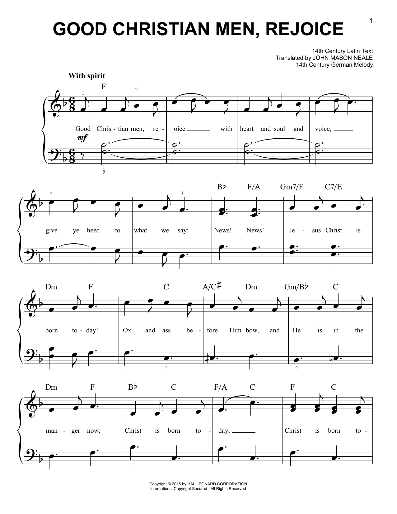 John Mason Neale Good Christian Men, Rejoice Sheet Music Notes & Chords for Easy Piano - Download or Print PDF
