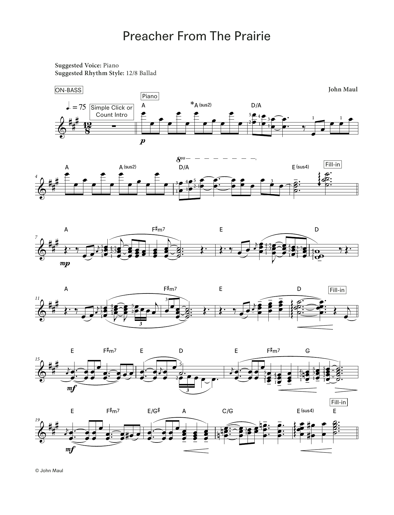 John Maul Preacher from the Prairie (LCME Electronic Keyboard Grade 7 List A) Sheet Music Notes & Chords for Piano Solo - Download or Print PDF