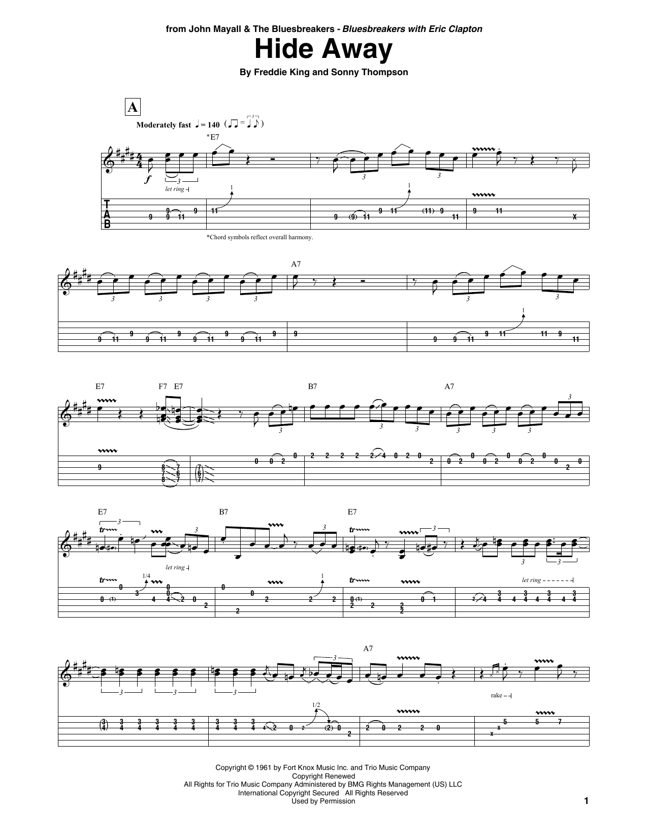 Freddie King Hide Away Sheet Music Notes & Chords for Guitar Tab - Download or Print PDF