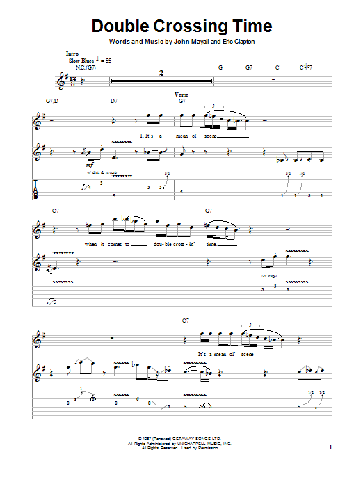 John Mayall's Bluesbreakers Double Crossing Time Sheet Music Notes & Chords for Guitar Tab Play-Along - Download or Print PDF