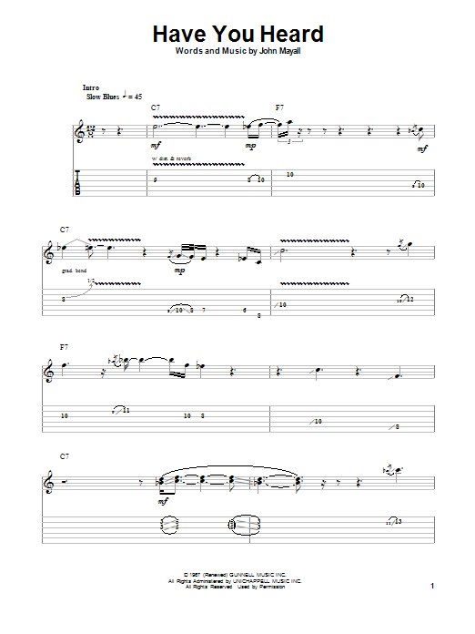 John Mayall's Bluesbreakers Have You Heard Sheet Music Notes & Chords for Guitar Tab Play-Along - Download or Print PDF