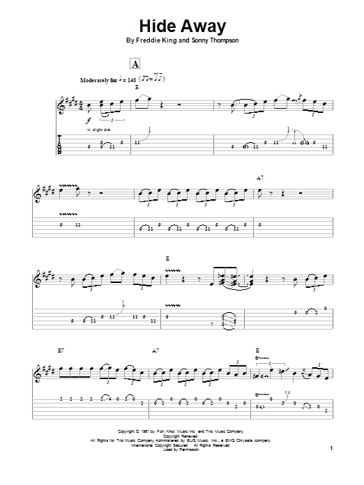 John Mayall's Bluesbreakers Hide Away Sheet Music Notes & Chords for Guitar Tab Play-Along - Download or Print PDF